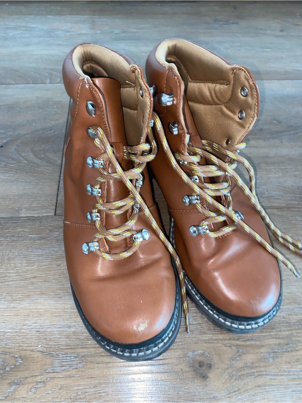 Universal Thread Brown Leather Combat Boots with Two-Tone Laces
